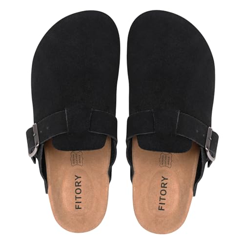 Image of FITORY Mens Suede Clogs with Arch Support Leather Cork Footed Mules