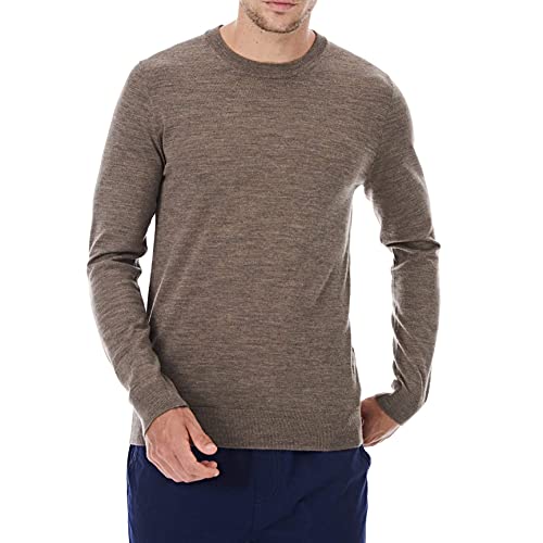 Lello Men Knitted Crewneck Sweater Wool Merino Essential Basic Knitwear Pullover (Small, Camel)