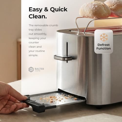 Image of Balter Toaster 2 Slice, Bagel Function, Stainless Steel, Touch Screen, Built-in Rack, Extra-Wide 1.5 inch Slots for Thick Breads & Bagel, Timer, BPA-Free, Removable Tray