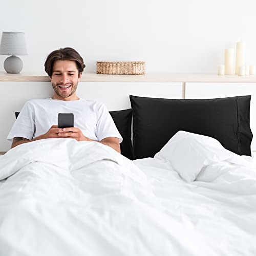 PiccoCasa Pillowcases 2 Pack, Super Soft Cotton Bed Pillow Covers with Envelope Closure, Hotel Bedroom Pillow Sham Black 50x90cm - Image 3
