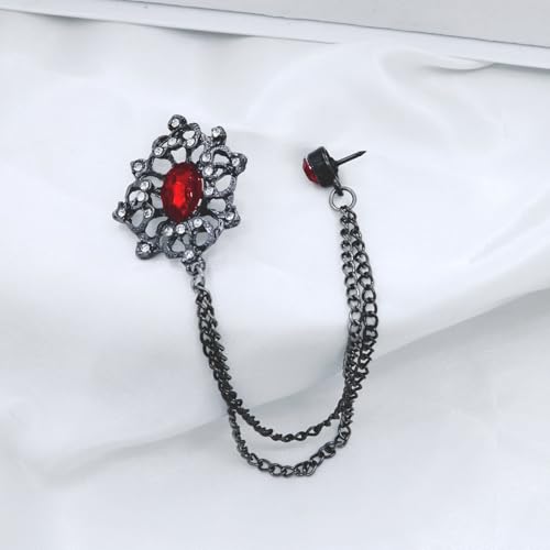 Image of Gold /Silver Crystal Geometry Brooch Lapel Pin for Men Rhinestone With Hanging Chain Brooch for Men Suit Fashion Tuxedo Tie Hat Scarf Collar Pins for Men Women Gifts