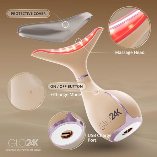 Image of GLO24K 7 Color Beauty Device - Triple LED Action & Vibration Technology Facial and Neck Massager