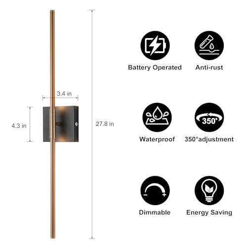 Image of 15800 mAh Battery Operated Wall Sconces with Remote Control, Dimmable Wall Sconces Set of Two 3000K LED Matte Black and Brass Gold Wireless Wall Light Battery Powered Cordless Rechargeable Wall Lamps