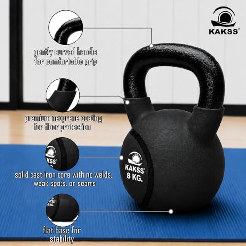 Image of Kakss Half Coating Neoprene Kettlebell (black, 8kg)
