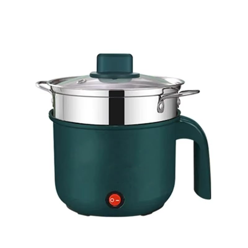 EAFCAuto 500W 1.8L Mini Olla eléctrica Multifuncional para 1-2 Personas, Portátil, Antiadherente, de Doble Capa, con función de cocción al Vapor y ollas para cocinar en casa, 220 V, Verde