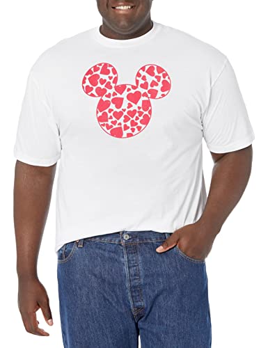 T-shirt Mickey Disney blanc XXL homme grand en coton avec motif coeurs