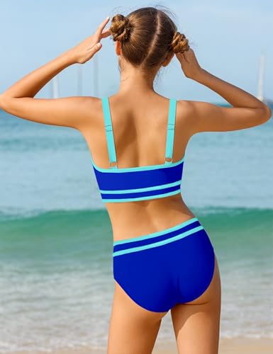 Image of Girls Swimsuit Double Strap High Waist Sporty Bikini Swimsuits Swim Cover Up Skirt 3 Piece Set