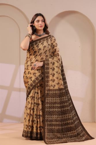 Image of TAMAIRA FASHION Mulmul Pure Cotton Saree For Woman Floral Batik Printed|Office Wear Daily Wear Sarees For Women Without Blouse Piece(Available in 18 Colours)
