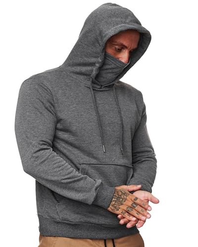 Men's Hooded Gym Workout Sweatshirt Lightweight Long Sleeve Hoodie with Built-in Face Cover Mask for Fishing Running2
