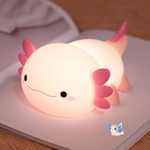 ZhuoZongDZ Axolotl Night Light for Kids, Touch Baby Silicone Lamp,Toddler Night Light for Bedroom,Cute Decor for Girls Bedroom,Cute Gifts Stuff for Boys Girls Baby Children (Pink Axolotl 1)