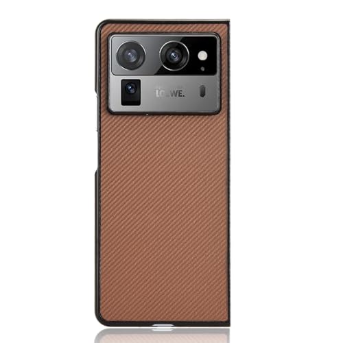 Image of for Tecno Phantom V Fold2 Case Carbon Fiber Texture Shockproof PU+PC Phone Cover - Brown