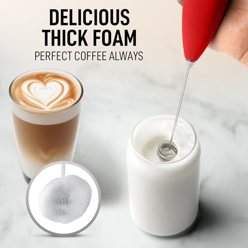 Image of Zulay Kitchen Powerful Milk Frother Wand With Duracell Batteries - Ultra Fast Handheld Drink Mixer - Electric Whisk Foam Maker for Coffee, Lattes, Cappuccino & Matcha - Double Whisk - Red