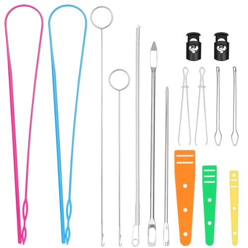 Tudniky 16 PCS Drawstring Threader, Loop Turner Sewing Tool with Flexible Hoodie String Threader and Cord Locks, Easy Drawstring Threader Bodkin Sewing Tool for Shorts Pants Jackets Coats Hoodies