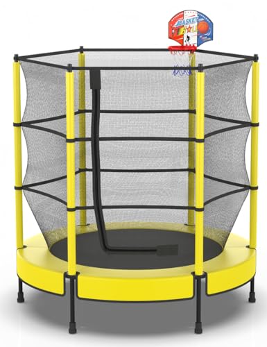 PILIN Trampolín para Niños, Trampolín De Jardín Juego De Tableros De Baloncesto Ø145cm, Juego Completo con Colchoneta De Salto, Red De Seguridad, Muelles Galvanizados y Cubre Bordes