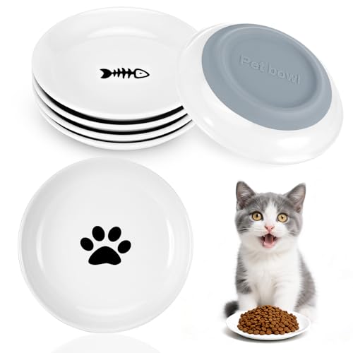 Alitree 6 Stück Katzennapf Keramik, Futternapf Katze mit Rutschfestem Silikonboden, Katzennäpfe Flach von Ermüdung der Schnurrhaare, zum...