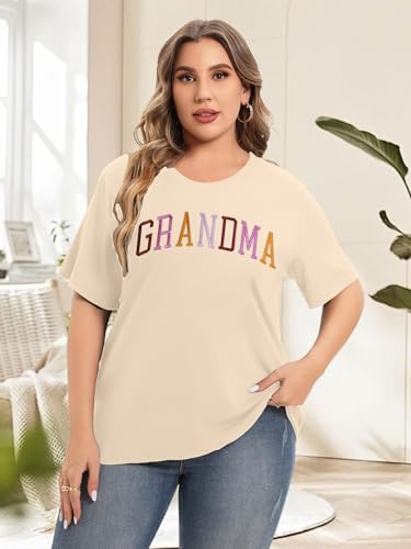 Plus Size Grandma Shirts for Women Grandma Tshirt Grandma Embroidered Shirt Casual Short Sleeve Tee Tops(Apricot,XL) — view 2