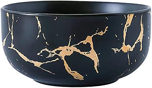 LUCCK Ceramic Cereal Bowl Marble Soup Bowl 17 OZ Ceramic Rice Bowl Luxury Gold Inlay Dessert Bowl Microwave and Dishwasher Safe for Oatmeal Snack (Black)