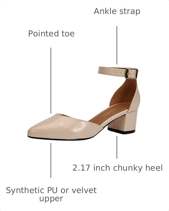 Image of MAIERNISI JESSI Unisex Men's Women's Pointed Toe Ankle Strap Pumps, 2.17 Inch Block Heel, D'Orsay Style