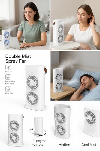 Image of Casaquin Ac Mini Cooler Fan for Room Cooling, Portable USB, 3-Mode with LED Light, Humidity Control, Aroma Diffuser Function, 3 Spray Modes for Office,Home,Dorm,Travel (Double Mist Sprey Fan)