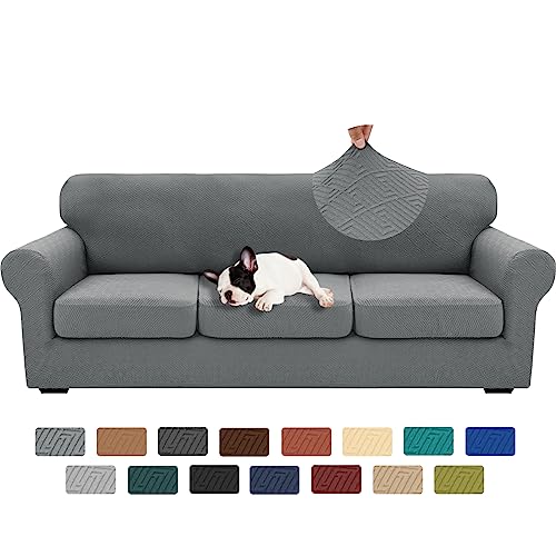 XINEAGE 2025 New 4 Pieces Extra Large Couch Covers for 3 Cushion Sofa Super Stretch Sofa Cover for 3 Large Seat Cushion Universal Slip Cover for Living Room (Light Gray), 91"-110"(3 Cushions)