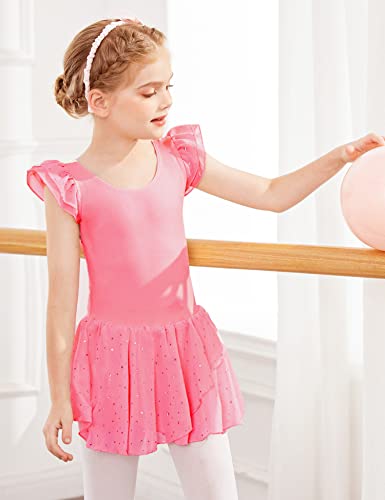 Image of Arshiner Girls Ruffle Sleeve Ballet Dance Dress Tutu Skirted Leotard