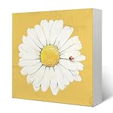 Yetmadi Daisy Decor,Daisy Bathroom Decor, Daisy Home Decor,Daisy Decorations for Home, Daisy Kitchen Decor And Accessories, Daisy Room Decor,Daisy Flowers Wooden Box Sign 5x5 Inch ?Yellow?