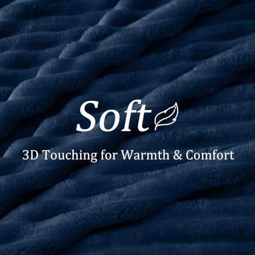 Image of BEDELITE Ribbed Twin Blanket for Couch & Bed, Navy, 66 inchx90 inch