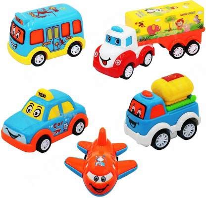 VARIYA ENTERPRISE Set of 5 Fun Autos Toy Unbreakable Pull Back Transportation Vehicles Car Set Push and Go Crawling Toy For Kids & Children Power Friction Cars for 3+ Years Old Boys Girls (Multicolor)