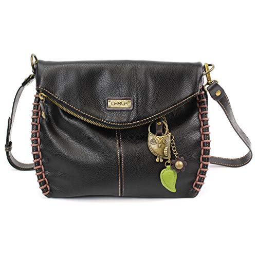 Chala Charming Crossbody Bag Shoulder Handbag With Flap Top and Zipper Black/Dark Brown (Black_ Owl Combo)2
