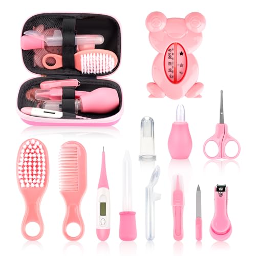 Image of Baby Grooming and Healthcare Kit, Infant Safety Care Set with Hair Brush Comb Nail Clipper Nasal Aspirator,Baby Essentials Kit for Newborn Girls Boys (13 in 1, Pink)
