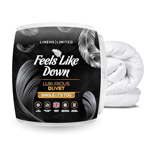 Linens Limited Single Duvet 7.5 Tog Made in the UK Feels Like Down Luxurious Quilt Soft and Comfy Ultra-Fine Siliconised Hollowfibre Machine Washable (White)