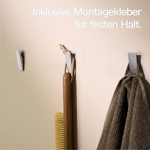 Designfabrik Hamburg Klebehaken extra stark | Haken selbstklebend | Wandhaken | Handtuchhalter ohne Bohren | Haken für Küche und Bad | 4 Stück | Handtuchhalter Chrom | Modernes Design