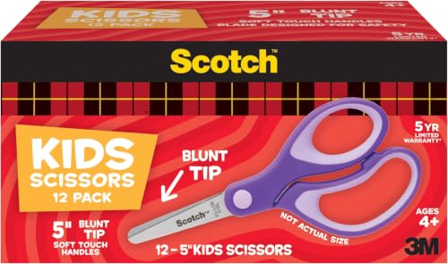 Image of Scotch 5 inch Soft Touch Blunt Kid Scissors, Purple, 12 Count, Teacher's Pack (Pack of 6)