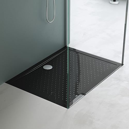 Mai & Mai Plato de Ducha Rectangular Negro 90x120x4cm Plato de Ducha Antideslizante Extraplano Acrílico con Juego de Desagüe AL01 Lucia02AR