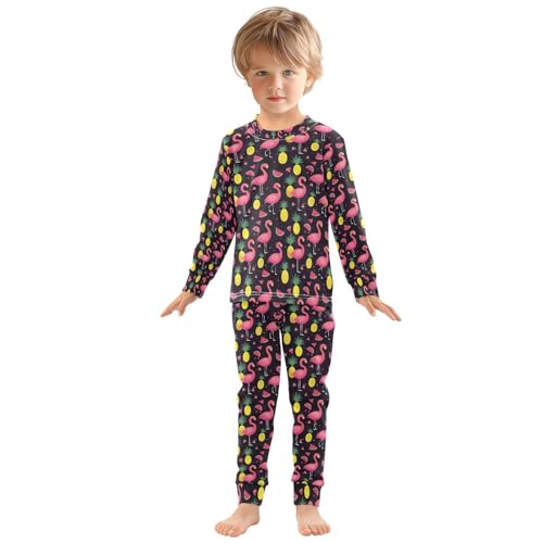 ALAZA Flamingo Pineapple Watermelon Black Pajamas Long Sleeve Sleepwear 2-Piece Pajama Set3