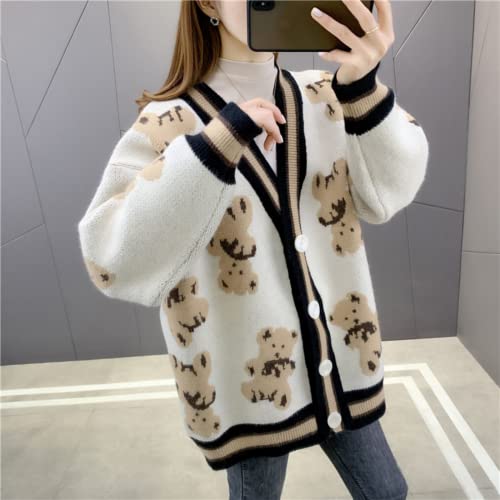 Women Kawaii Bear Cardigan Anime Sweater Kimono Girl Aesthetic Cute Japanese Korean Preppy Knitted Top Light Academia (Beige,One Size,One Size) #TOP2