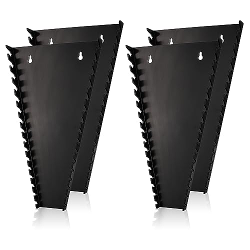 ALOANES 64-Slot ABS Plastic Wrench Organizer, Standard Hanging Wrench Organizer for Tool Box and Wall, Fit SAE & Metric Wrench Storage, 4 Pack Lightweight Wrench Holder(Black)