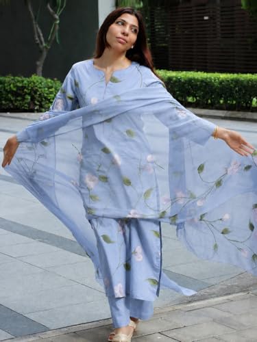 Image of ANNI Designer Viscose Printed Kurta for Women | Kurti Set Woman | Kurta with Pant & Dupatta | Straight Ethnic Suit | Indian Outfit Ladies Dress Stylish Traditional Clothing Office Party Fashion Look