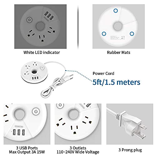NTONPOWER Travel Power Strip Bundle, 3 Outlets 3 USB Portable Desktop Charging Station with 15 inch Short Cord and 5ft Extension Cord for Office, Home, Hotels, Cruise Ship, Nightstand - White - image 6