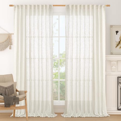 LAMIT Extra Wide Linen Curtains for Bedroom Semi Sheer Panels 84 Inch