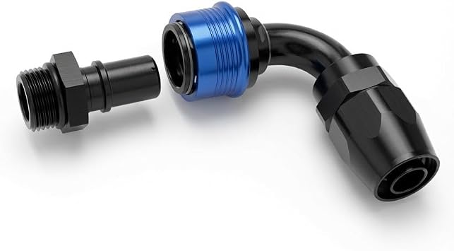 AN8 Quick Release 90 Degree Hose End Adapter for Braided Fuel Line WITH 1/2 SAE Male Quick Connect