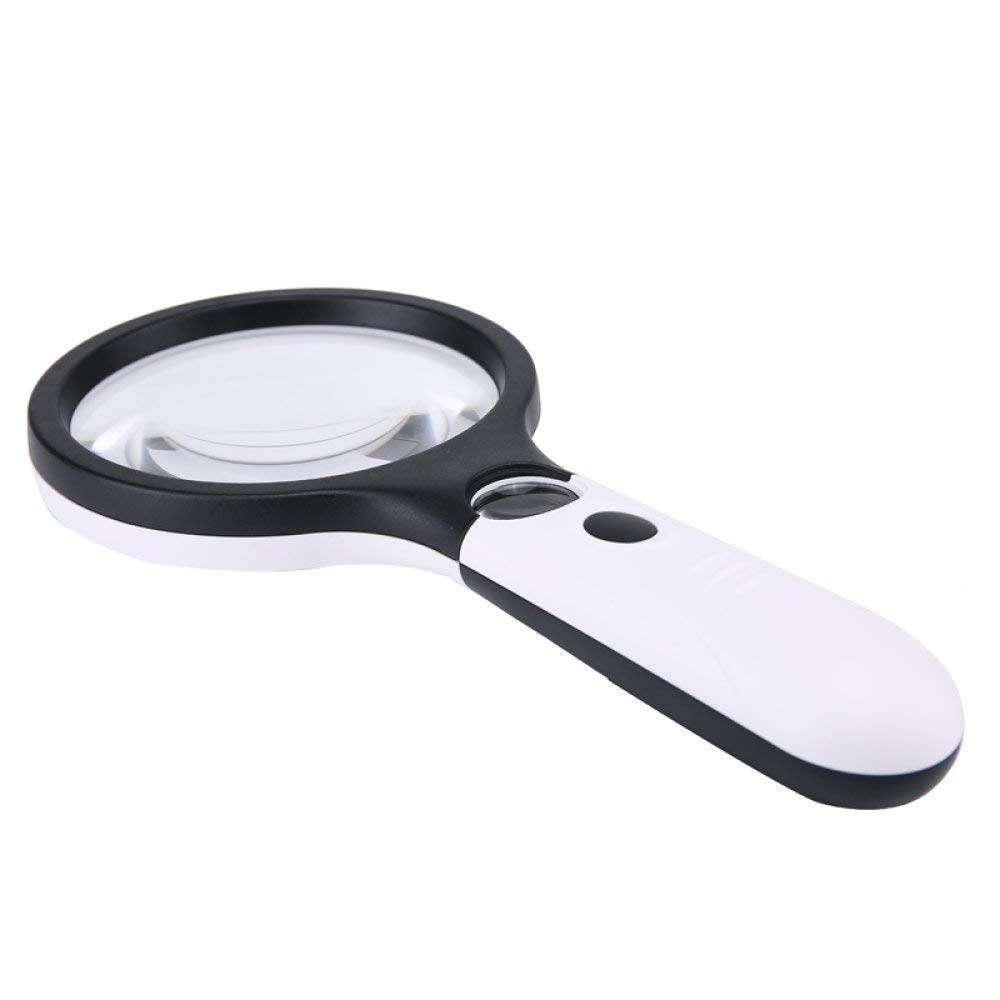 Lupas de Mano con luz LED Lupa Espejo primario 4X Espejo secundario 30X Niños Ancianos Lectura Reparación HD Espejo de identificación, Blanco 26 * 12.3CM Mano