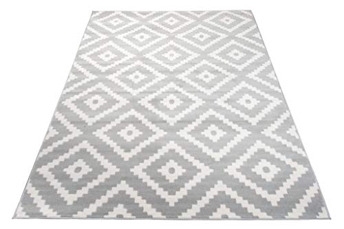 TAPISO Laila Teppich Modern Kurzflor Grau Weiß Geometrisch Marokkanisch Karo Design Wohnzimmer Schlafzimmer 80 x 150 cm – Bild 8