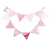 Pink Vintage Floral Bowknot Wedding Bunting Fabric Triangle Pennant Banner Birthday Baby Shower Party Hanging Decoration