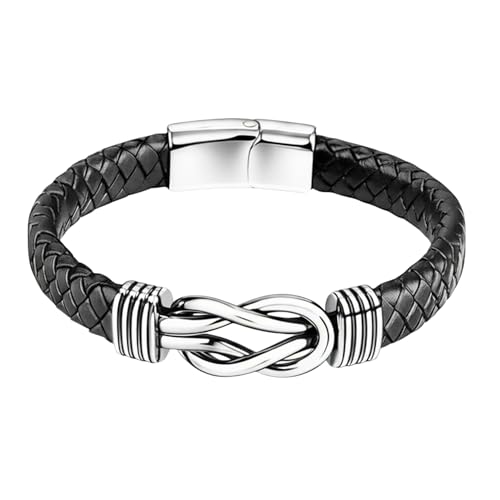 Image of THE MEN THING Leather Bracelet for Men - American Style Genuine Leather Multi-Layer Braided Bracelet with 100% Stainless Steel Magnetic Buckle for Men & Boys (8 inch)