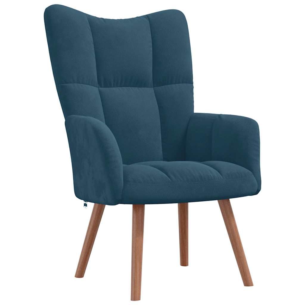 Poltrona Relax Blu in Velluto con Poggiapiedi imbottita ergonomica, reclinabile con schienale e bracciolo, ideale per soggiorno, salotto, studio o camera da letto