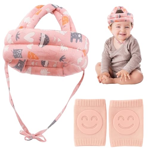 Baby Head Protector,Head Protection for Baby,Adjustable Baby Head Protection Safety With 1 Pair of Baby Knee Pads,Baby Helmet Suitable for Infants Aged 6-24 Monthsfor Toddlers Learning to Crawl & Walk