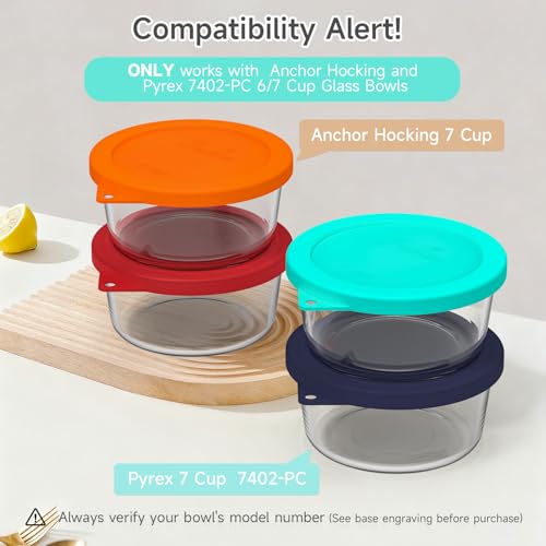 Sophico Round Silicone Storage Cover Lids Replacement for Anchor Hocking and Pyrex 7402-PC 6/7 Cup Glass Bowls (Mint - 2 pack) - Easy Storage, BPA Free, Leak Proof, Fits Anchor Hocking and Pyrex 7402-PC Bowls, Reusable Glass Bowls (Container Not Incl