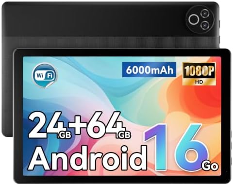 Laptok Android 16 Tablet 10,1 Zoll, 24GB RAM, 64GB ROM, WiFi 6, 6000mAh | IPS HD Display 800x1280, Bluetooth 5.4, USB Type-C, Dual-Kamera, bis 1TB erweiterbar, Tablet für Lernen, A
