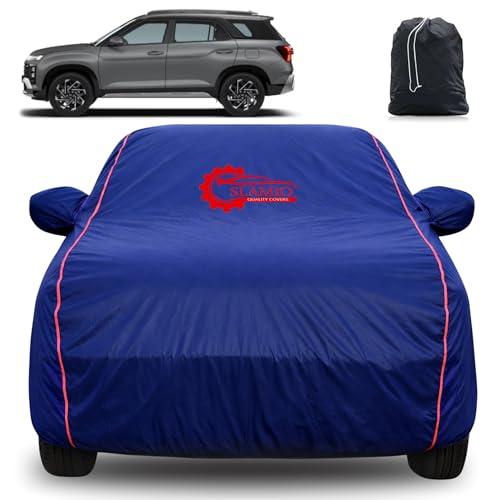 Image of 100% Waterproof Car Cover for Hyundai's Alcazar 2021-2026 | All-Weather, Dustproof & UV Protection | Heavy-Duty 3-Layer Fabric | Custom Fit with Mirror & Antenna Pocket | Navy Blue